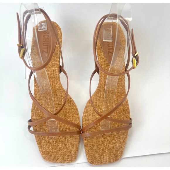 Schutz Bari Womens Brown Leather Sandals Strappy Ankle strap Heels Size 7.5 - Picture 6 of 11